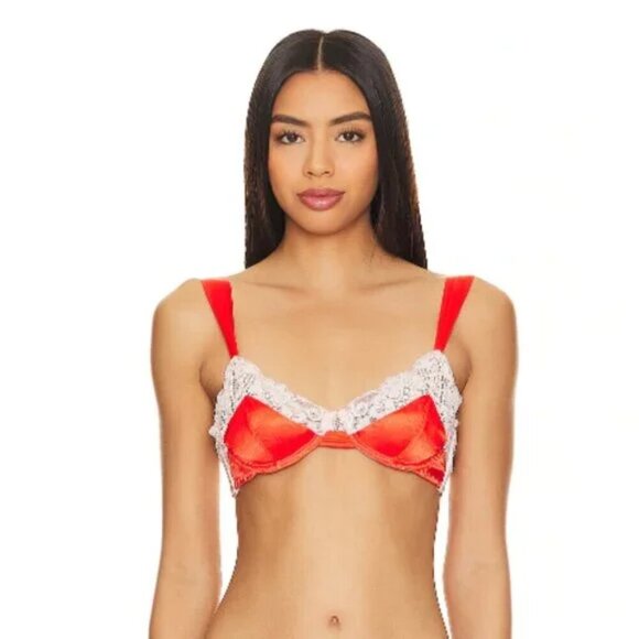 NWT $113 2-PC SET HAH After Hours Satin Lace Bra Red 30-38C & Fly Girl Panty MED - Picture 1 of 12